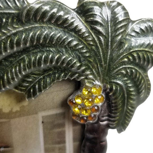 Lucky Elephant, Jeweled Metal Picture Frame w/ Palm Trees, & Genuine Crystals - Picture 7 of 13